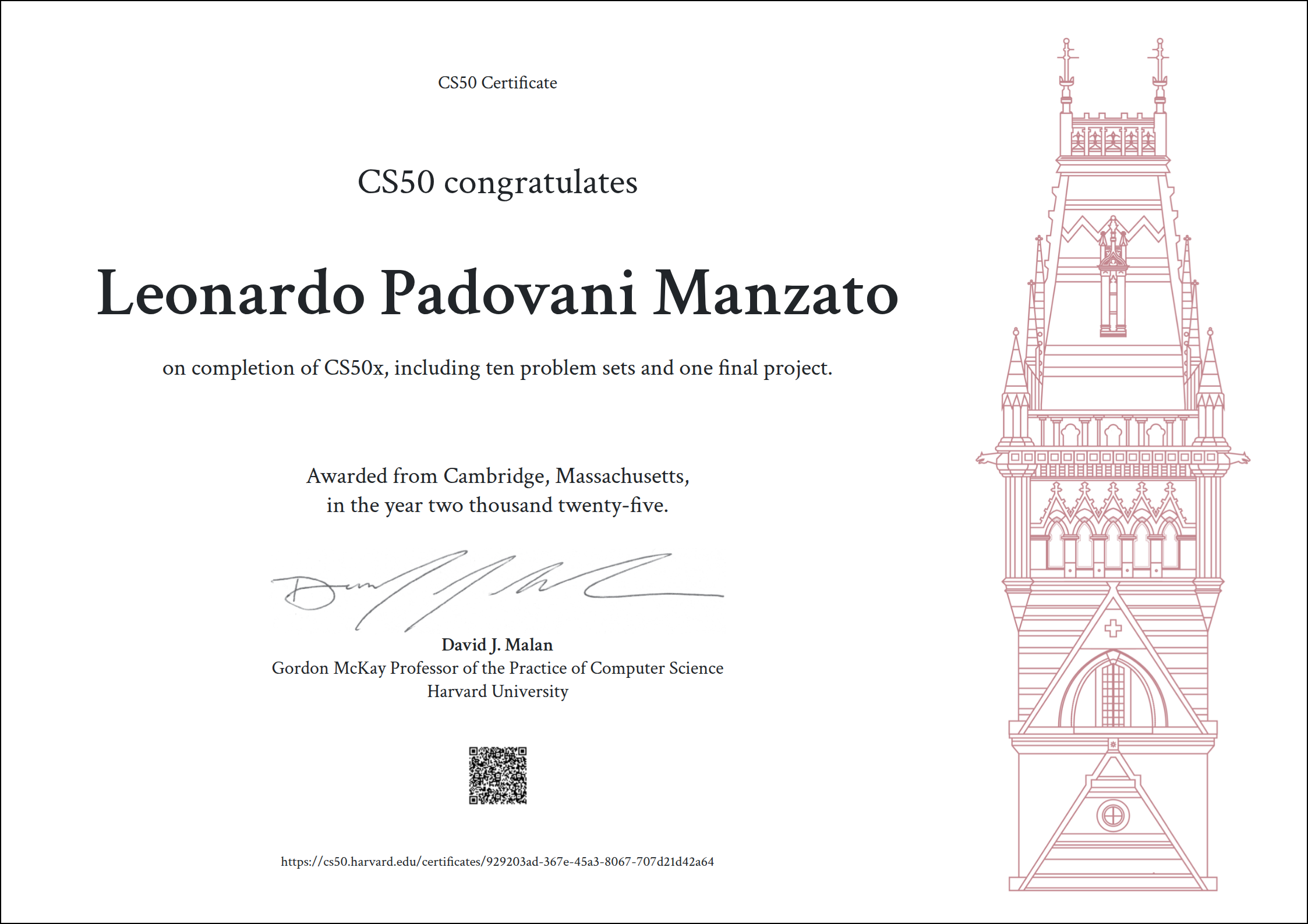 CS50x certificate